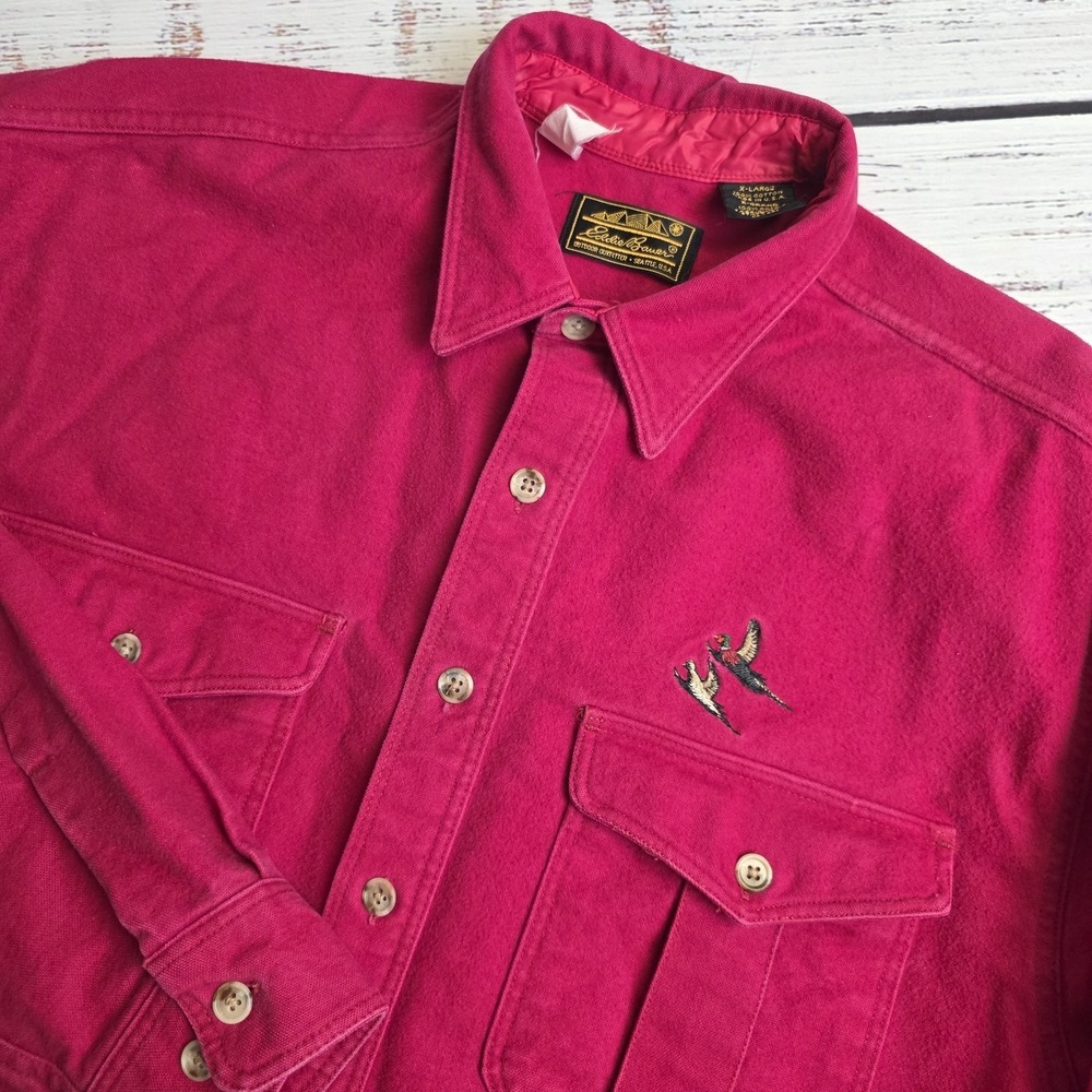 Vintage Eddie Bauer Shirt Men's XL Red Chamois Flannel Overshirt Workwear USA